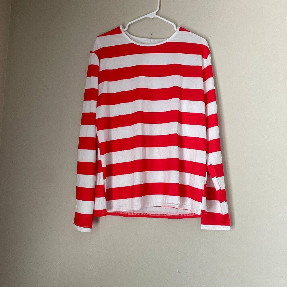 Red and White Striped Long Sleeve Top
